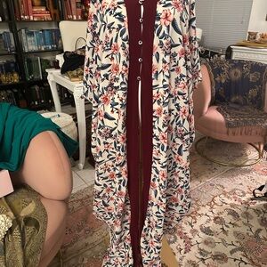 Floral Kaftan with Burgundy Dress